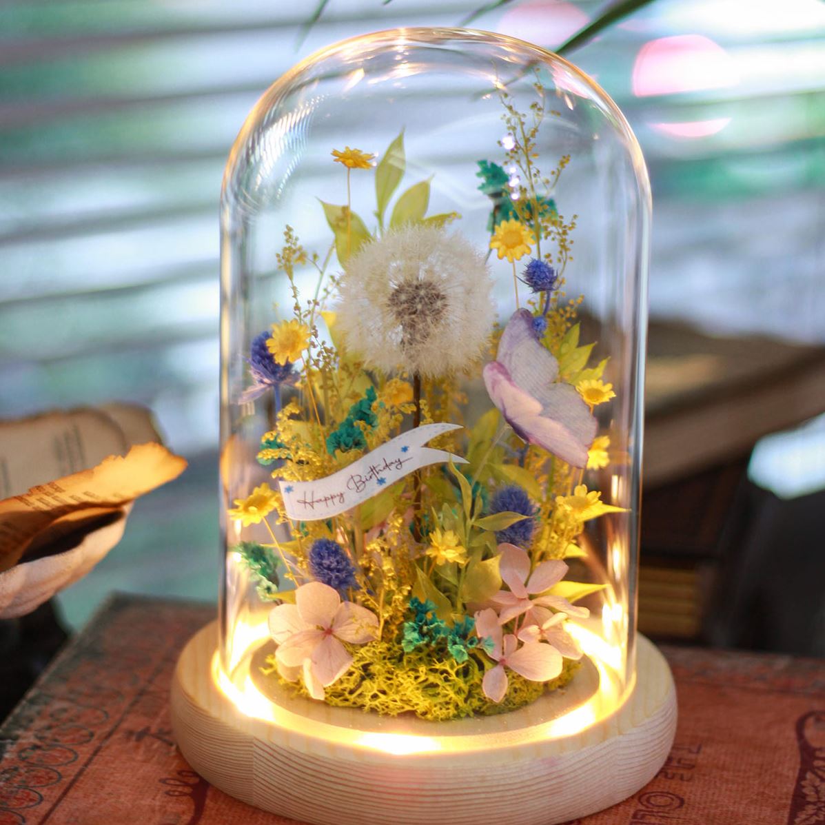 熱帶花園蒲公英 LED燈玻璃罩